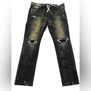 THRT Men's Detroit denim black denim‎ distressed ripped Pants jeans size 44